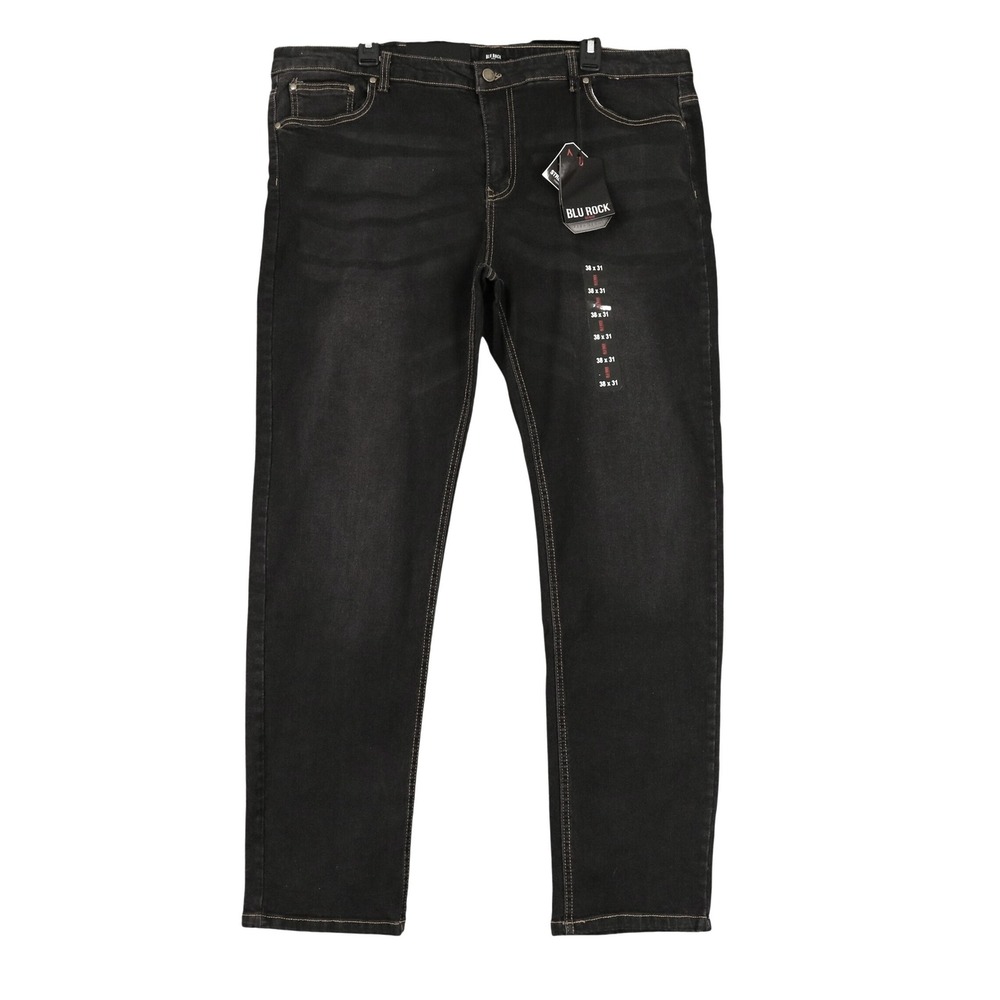 Blu Rock Flex Jeans Mens 38x31 Jet Black Slim Fit Comfort Stretch Casual Wear